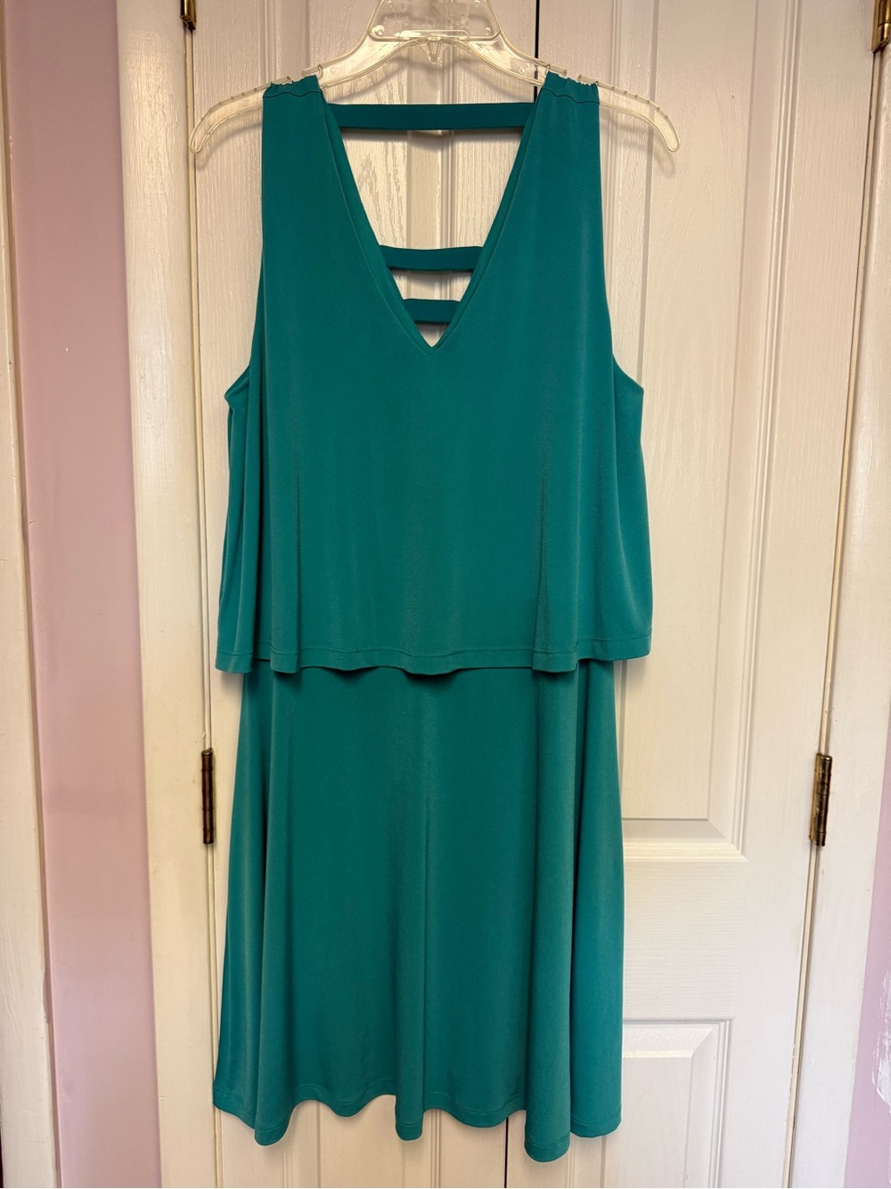 Metaphor Teal V-Neck Layered Midi Dress Size XL